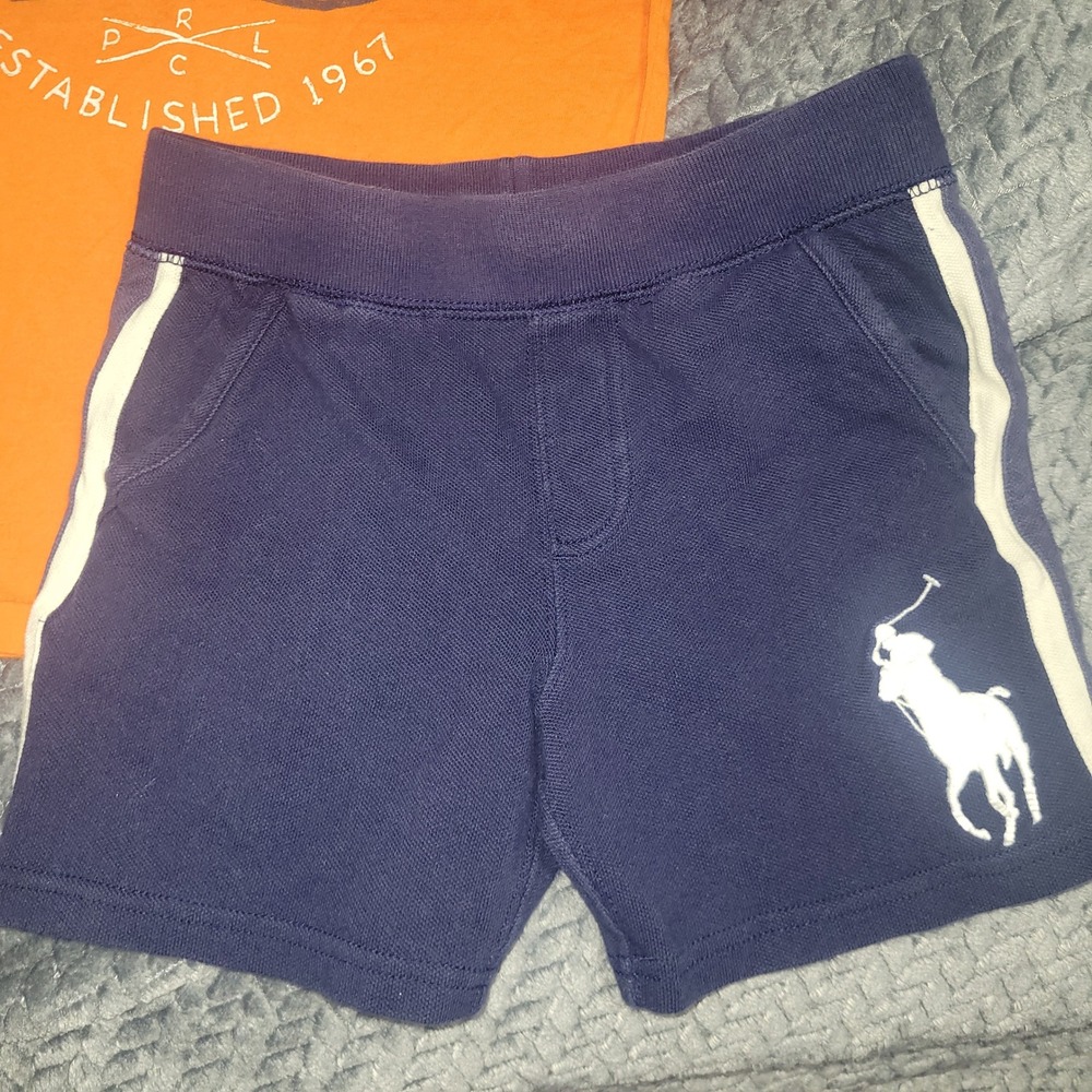 Polo Ralph Lauren Boys Orange Graphic Tee and Navy Blue Pony Shorts Set Size 5 6 - Picture 7 of 8